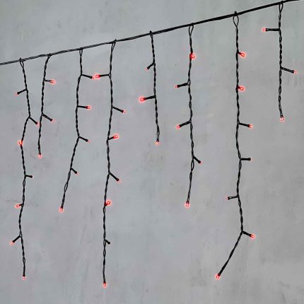 Гирлянда Бахрома 3,1 м Красная Статика, 150 LED, Чёрный ПВХ, IP54, LTC