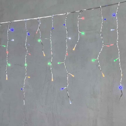 Гирлянда Бахрома 4,9 м Разноцветная с Мерцанием, 240 LED, Прозрачный ПВХ, IP54, LTC