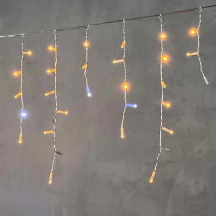 Гирлянда Бахрома с Колпачком 4,9 x 0,5 м Желтая с Мерцанием Белого Диода 220В, 195 LED, Провод Прозрачный ПВХ, IP65