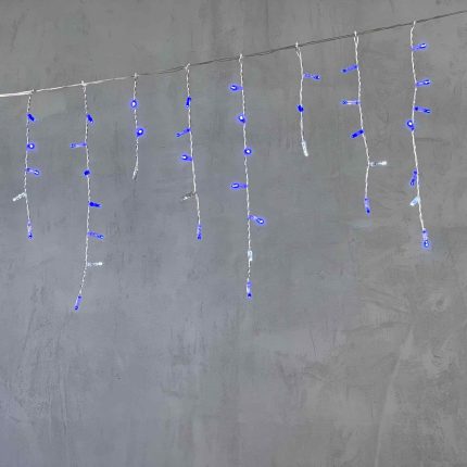 Гирлянда Бахрома с Колпачком 4,9 x 0,5 м Синяя с Мерцанием Белого Диода 220В, 195 LED, Провод Прозрачный ПВХ, IP65