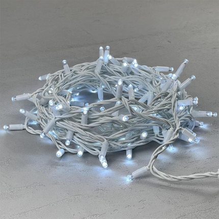 Гирлянда Нить 10м Белая 220В, 100 LED, Провод Белый Каучук, IP65