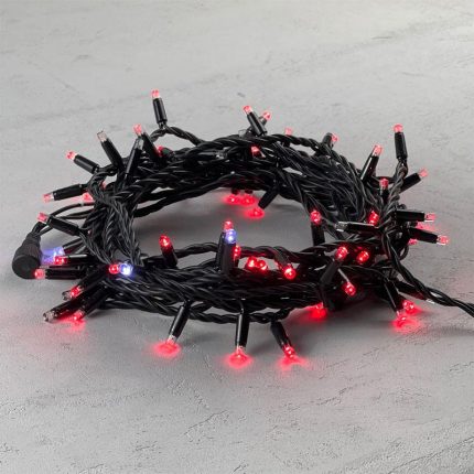 Гирлянда Нить 10 м Красная с Мерцанием Белого Диода, 75 LED, Чёрный Каучук, 220 В, IP65, LTC