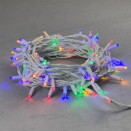 Гирлянда Нить 10м Разноцветная 220В, 100 LED, Провод Белый Каучук, IP65