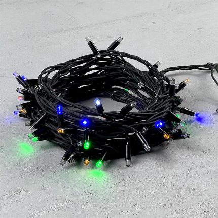 Гирлянда Нить 10м Разноцветная с Мерцанием Каждого Диода 220В, 75 LED, Провод Черный Каучук, IP65