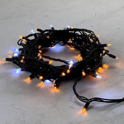 Гирлянда Нить 10 м Жёлтая с Мерцанием Белого Диода, 75 LED, Чёрный Каучук, 220 В, IP65, LTC