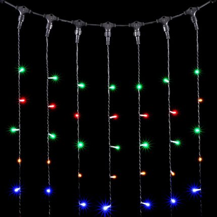 Гирлянда Занавес 2 x 2 м Разноцветный Статика, 220В, 400 LED, Провод Черный ПВХ, IP54