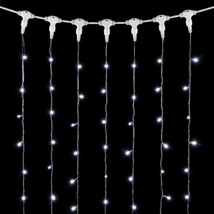 Гирлянда занавес 2×3 м, Белый с Белым Мерцанием, 600 LED, прозрачный, IP54