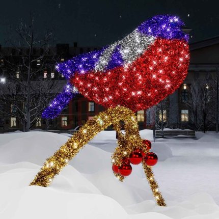 Фигура из мишуры «Снегирь на ветке», 3×2×1,3м, IP65, холодный свет