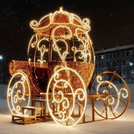 Световая фигура «Волшебная карета с мишурой» 3,6×3,3×2 м, IP65, золотое свечение