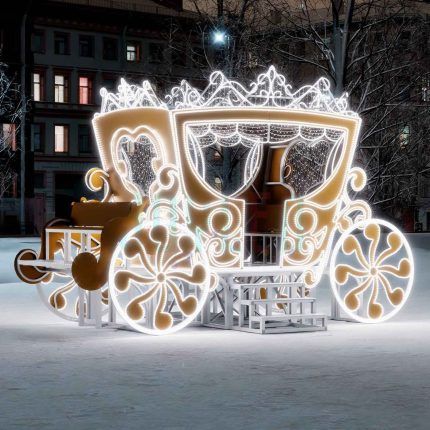 Световая фигура-фотозона «Карета» 5×3,4×3,25 м, IP65, золотое/серебряное свечение