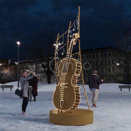 Световой арт-объект «Контрабас», 3,5×1,36 м, IP65, золотой свет