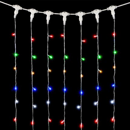 Гирлянда занавес 2×2 м, Разноцветный с Мерцанием Белого Диода, 400 LED, прозрачный ПВХ, IP54