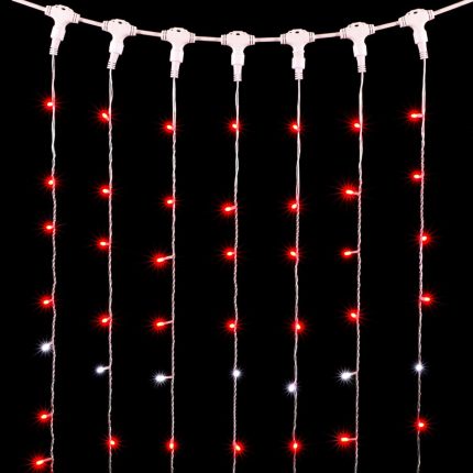 Гирлянда занавес 2×3 м, Красный с Белым Мерцанием, 600 LED, прозрачный, IP54