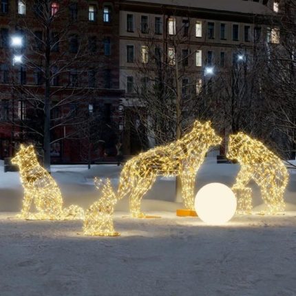 Светодиодная композиция «Сказка про колобка», 5 фигур, IP65, золотое свечение