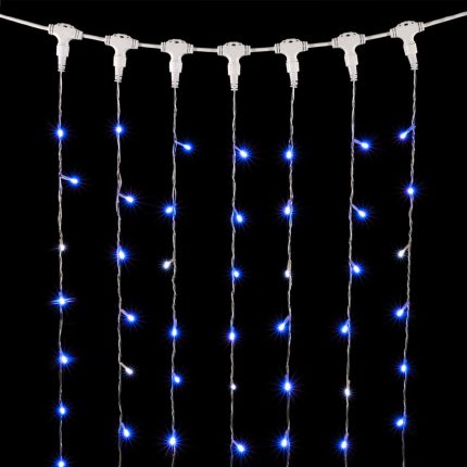 Гирлянда Занавес 2 x 3 м Синий с Мерцанием Белого Диода 220В, 600 LED, Провод Прозрачный ПВХ, IP54