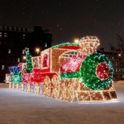 Световая фигура «Паровоз с подарками» 12×2×1,5 м, IP65, холодное свечение