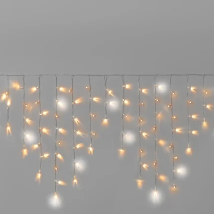 Гирлянда Бахрома 3 м Тёпло-белая с Мерцанием, 144 LED, Прозрачный ПВХ, IP65, INOX