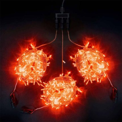 Гирлянда Клип Лайт Спайдер, комплект 3 красных нити с мерцанием по 20 м, 600 LED, провод прозрачный силикон, IP65