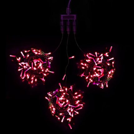 Гирлянда Клип Лайт Спайдер, комплект 3 красных нити с мерцанием белого диода по 20 м, 600 LED, провод чёрный ПВХ, IP54