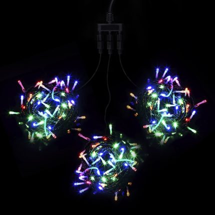 Гирлянда Клип Лайт Спайдер, комплект 3 разноцветных нити с мерцанием белого диода по 20 м, 600 LED, провод чёрный ПВХ, IP54