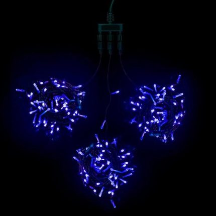 Гирлянда Клип Лайт Спайдер, комплект 3 синих нити с мерцанием белого диода по 20 м, 600 LED, провод чёрный ПВХ, IP54