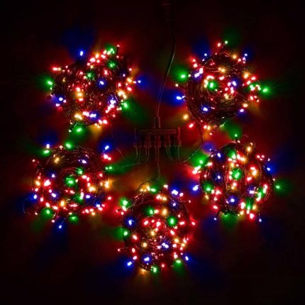 Гирлянда Клип Лайт Спайдер, комплект 5 разноцветных нитей статика по 20 м, 1000 LED, провод чёрный ПВХ, IP54