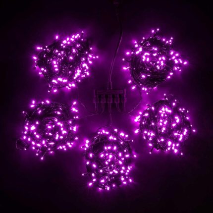Гирлянда Клип Лайт Спайдер, комплект 5 розовых нитей статика по 20 м, 1000 LED, провод чёрный ПВХ, IP54