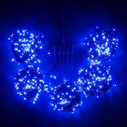 Гирлянда Клип Лайт Спайдер, комплект 5 синих нитей статика по 20 м, 900 LED, провод чёрный силикон, IP65
