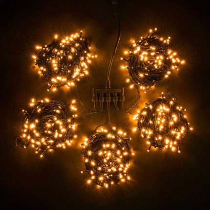 Гирлянда Клип Лайт Спайдер, комплект 5 жёлтых нитей с мерцанием по 20 м, 1000 LED, провод чёрный ПВХ, IP54