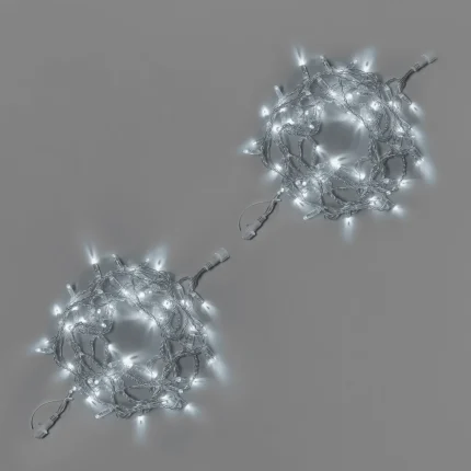 Гирлянда Нить 10 м (5+5) Белая Статика, 100 LED, Прозрачный ПВХ, IP65, INOX
