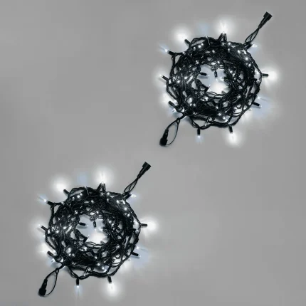 Гирлянда Нить 10 м (5+5) Белая с Мерцанием, 100 LED, Чёрный Каучук, IP65, INOX