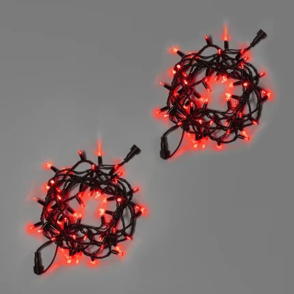 Гирлянда Нить 10 м (5+5) Красная Статика, 100 LED, Чёрный Каучук, IP65, INOX