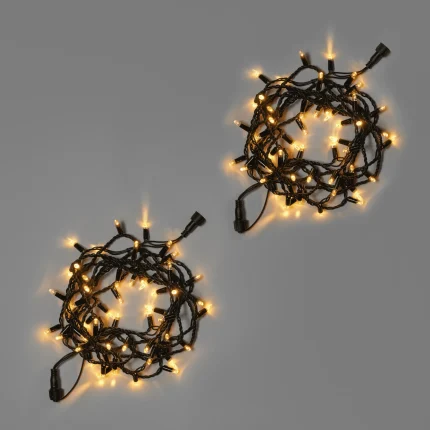 Гирлянда Нить 10 м (5+5) Тепло-Белая Статика, 100 LED, Чёрный Каучук, IP65, INOX