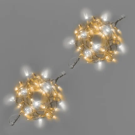 Гирлянда Нить 10 м (5+5) Тепло-Белая с Мерцанием, 100 LED, Прозрачный ПВХ, IP65, INOX
