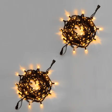 Гирлянда Нить 10 м (5+5) Тепло-Белая Статика, 100 LED, Чёрный Каучук 3.3 мм, IP65, INOX