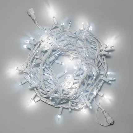 Гирлянда Нить 10 м Белая мерцающая 24 В, 100 LED, Провод Белый Каучук 3.3 мм, IP65