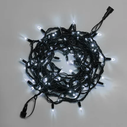 Гирлянда Нить 10 м Белая Статика, 100 LED, Черный Каучук, IP65, INOX