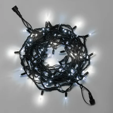 Гирлянда Нить 10 м Белая с Мерцанием, 24 В, Чёрный Каучук, IP65, INOX