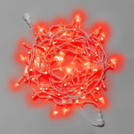 Гирлянда Нить 10 м Красная Статика, 100 LED, Белый Каучук, IP65, INOX
