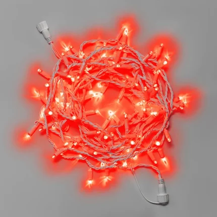 Гирлянда Нить 10 м Красная Статика, 100 LED, Белый Каучук, IP65, INOX