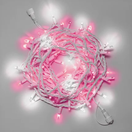 Гирлянда Нить 10 м Розовая с Мерцанием, 100 LED, Белый Каучук, 24 В, IP65, INOX