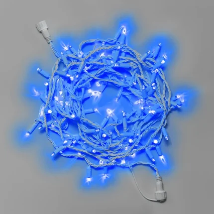 Гирлянда Нить 10 м Синяя Статика, 100 LED, Белый Каучук, IP65, INOX