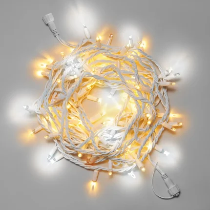 Гирлянда Нить 10 м Тёплая Белая с Мерцанием, 24 В, Белый Каучук, IP65, INOX