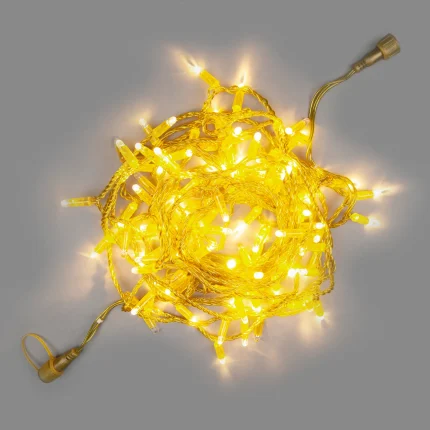 Гирлянда Нить 10 м Тёплая Белая с Мерцанием, 100 LED, Золотой Каучук, 24 В, IP65, INOX