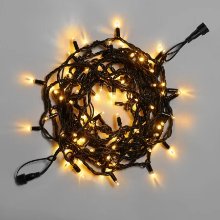 Гирлянда Нить 10 м Тепло-Белая Статика, 100 LED, Чёрный Каучук, IP65, INOX