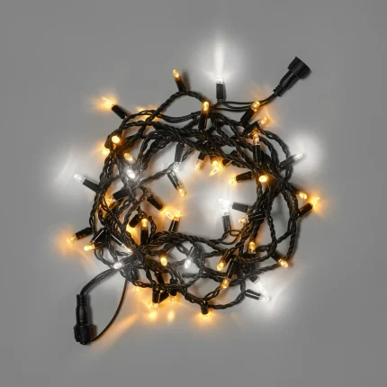 Гирлянда Нить 10 м Тепло-Белая с Мерцанием, 100 LED, Чёрный Каучук, 24 В, IP65, INOX