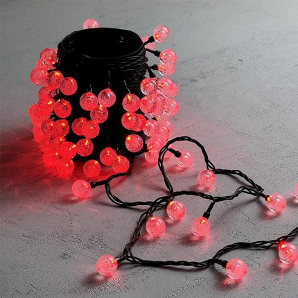 Гирлянда Шарики 10 м Красная Статика, 100 LED, Чёрный ПВХ, IP54, LTC