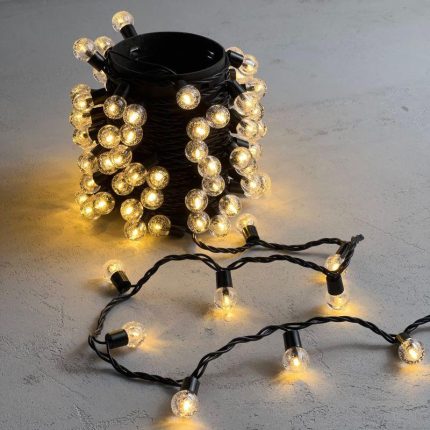 Гирлянда Шарики 10 м Тепло-Белая Статика, 100 LED, Чёрный Каучук, IP54, LTC