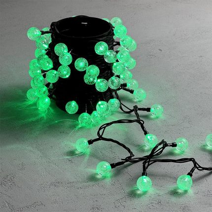 Гирлянда Шарики 10 м Зелёная Статика, 100 LED, Чёрный ПВХ, IP54, LTC