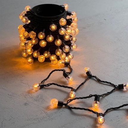 Гирлянда Шарики 10 м Жёлтая Статика, 100 LED, Чёрный ПВХ, IP54, LTC